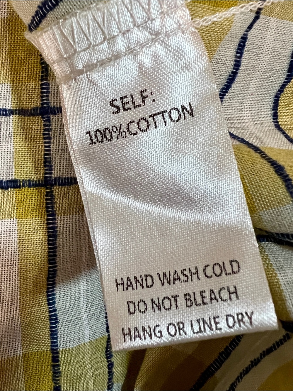 New Easel Wms Yellow Navy Stitched Knit Cotton Textured Twist Hem Plaid Shirt S - Picture 10 of 10